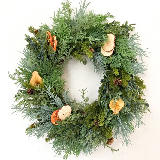 Christmas Evergreen Wreath with Faux Dried Fruit