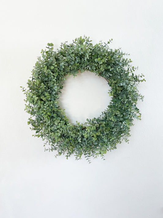Full Eucalyptus Wreath with Blue Gray Leaves for Everyday Front Door Decor, All Seasons Decorations, Classic All-Year Design