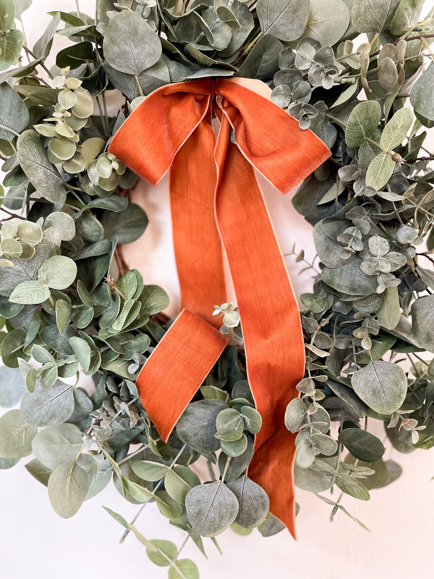 Eucalyptus Wreath Green Taffeta Bow, Simple Modern Wreath for Front Door, Faux Everyday Wreath, Christmas Wreath, Fireplace Mantel Decor