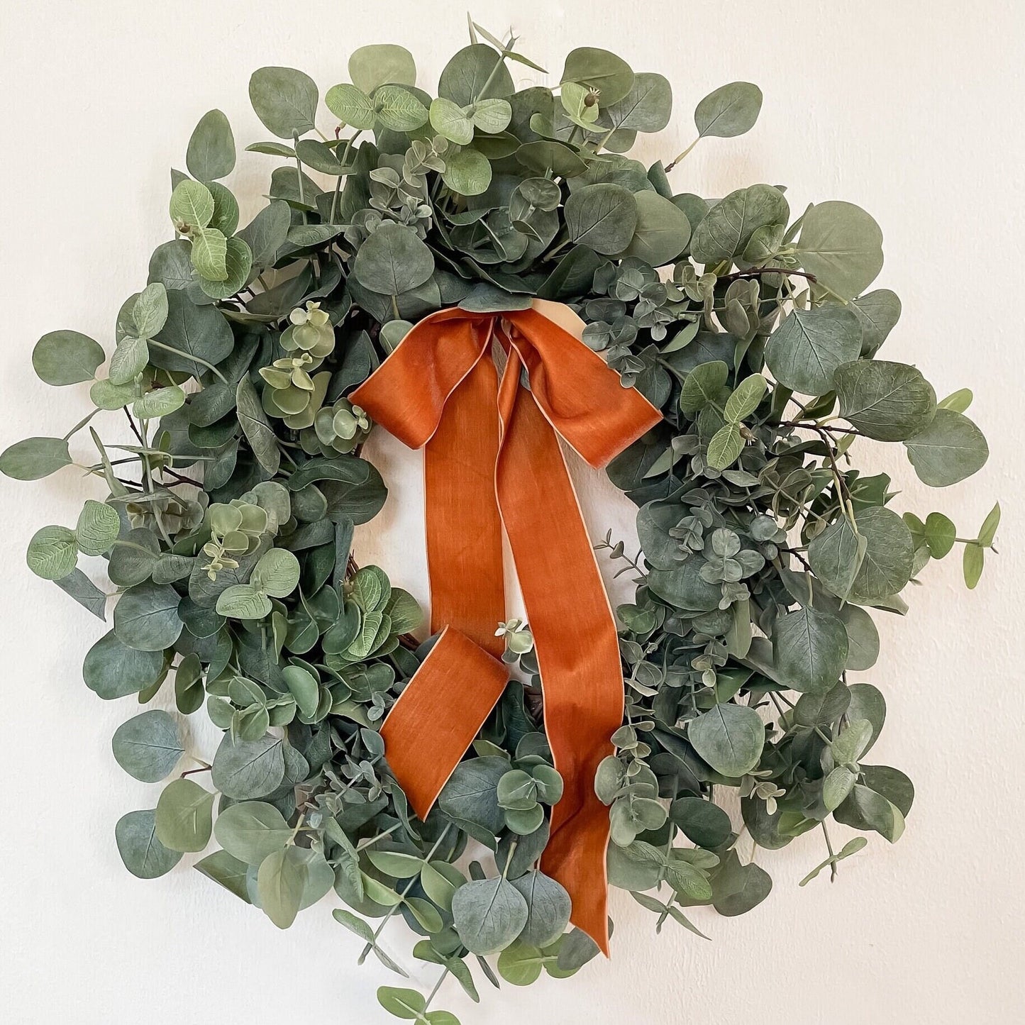 Artificial Eucalyptus Wreath with Copper Velvet Ribbon Wreath