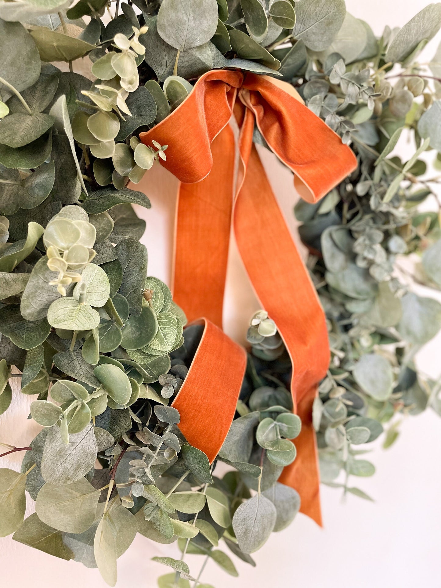 Eucalyptus Wreath with Velvet Ribbon for Fall, Year Round Wreath, Front Door Decor, Faux Everyday Wreath, Fake Greenery for Mantle Indoor