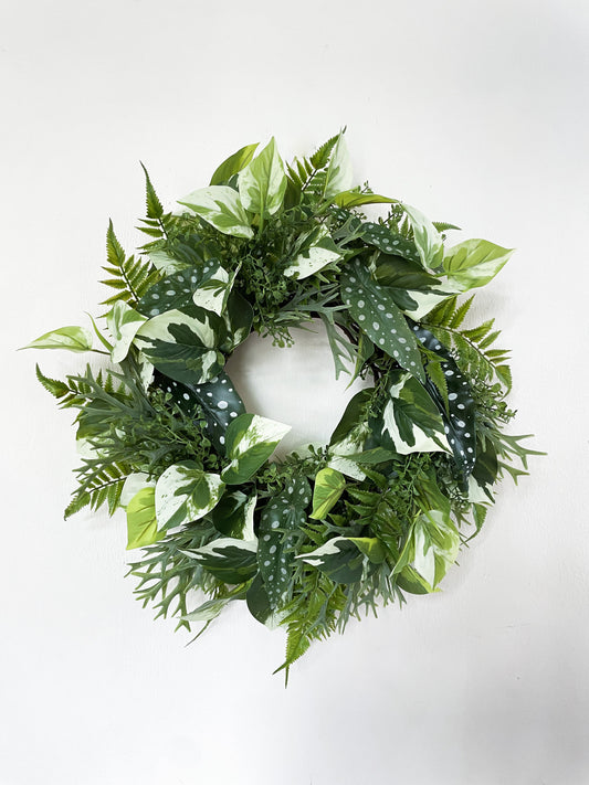 Houseplant Wreath with Artificial Foliage, Greenery Wreath, Indoor Plant Decor, Year Round Front Door Wreath, Fake Plants, READY TO SHIP