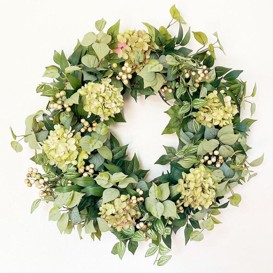 Artificial Hydrangea Wreath with Cream Berries