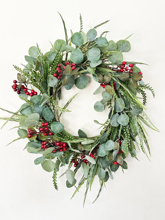Christmas Eucalyptus Wreath with Red Berries