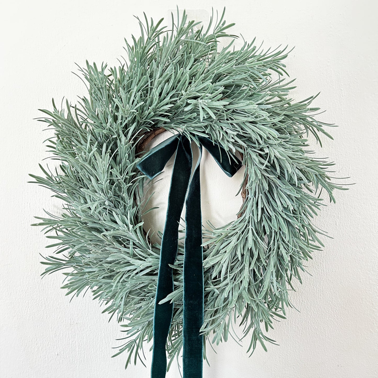 Everyday Rosemary Greenery Wreath with Teal Green Velvet Ribbon, Kitchen Cabinet Wreath, Christmas Mini Wreath, Small Faux Herb Wreath,