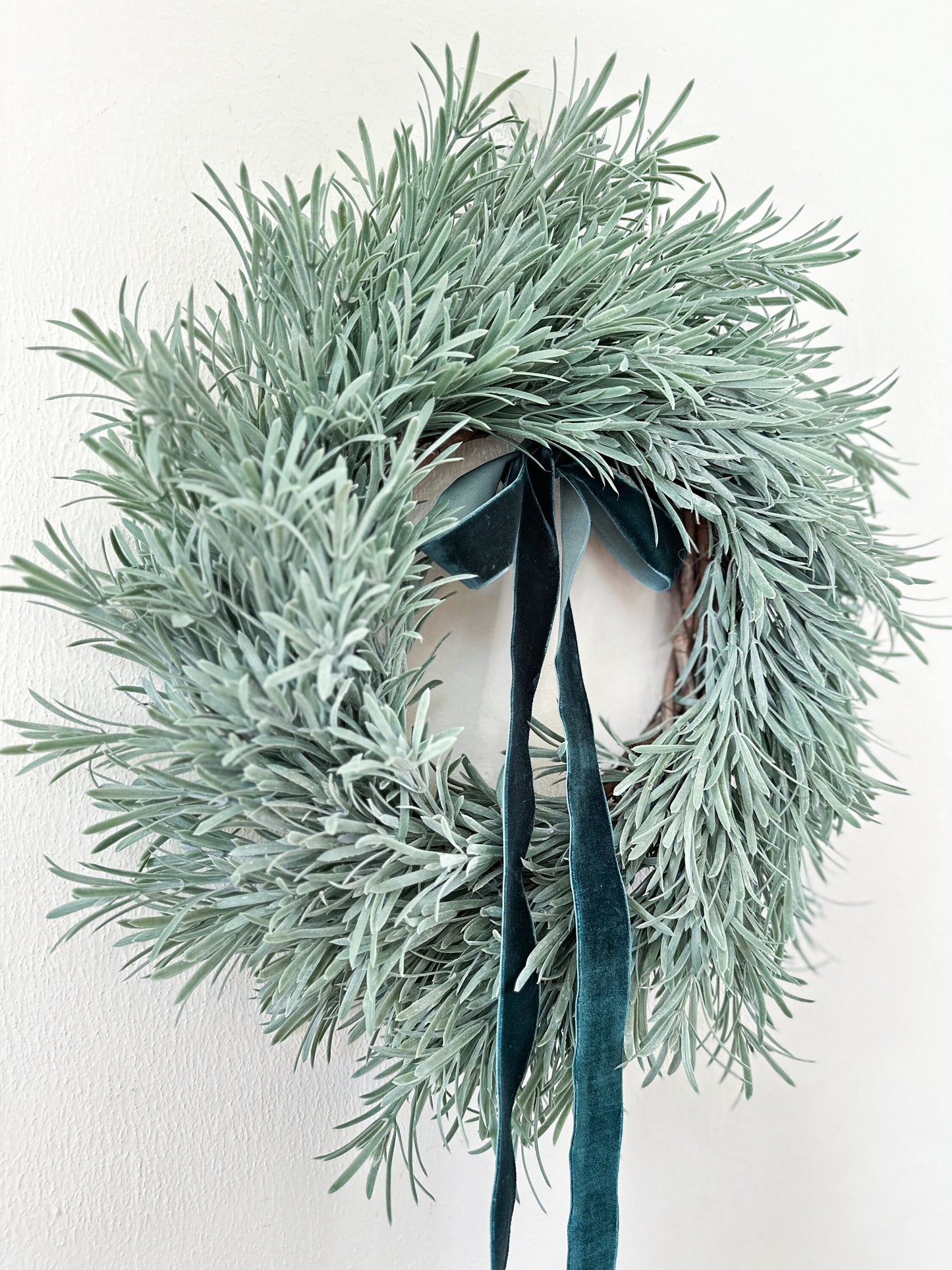 Everyday Rosemary Greenery Wreath with Teal Green Velvet Ribbon, Kitchen Cabinet Wreath, Christmas Mini Wreath, Small Faux Herb Wreath,