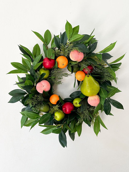 Christmas Fruit Wreath with Laurel Greenery