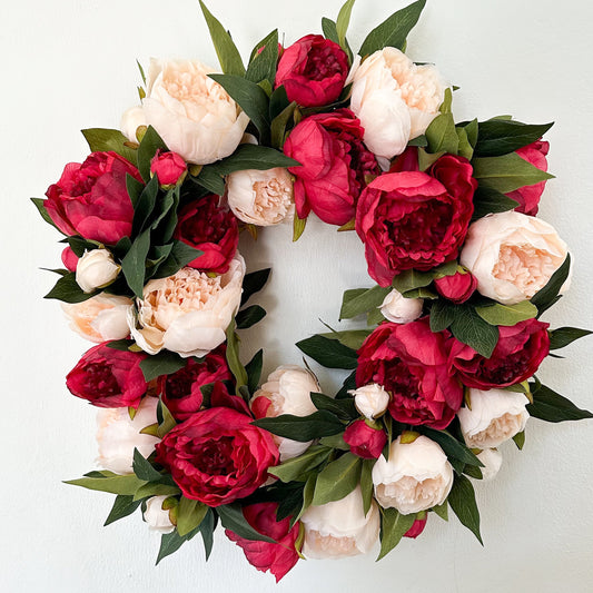 Red and Cream Peony Wreath